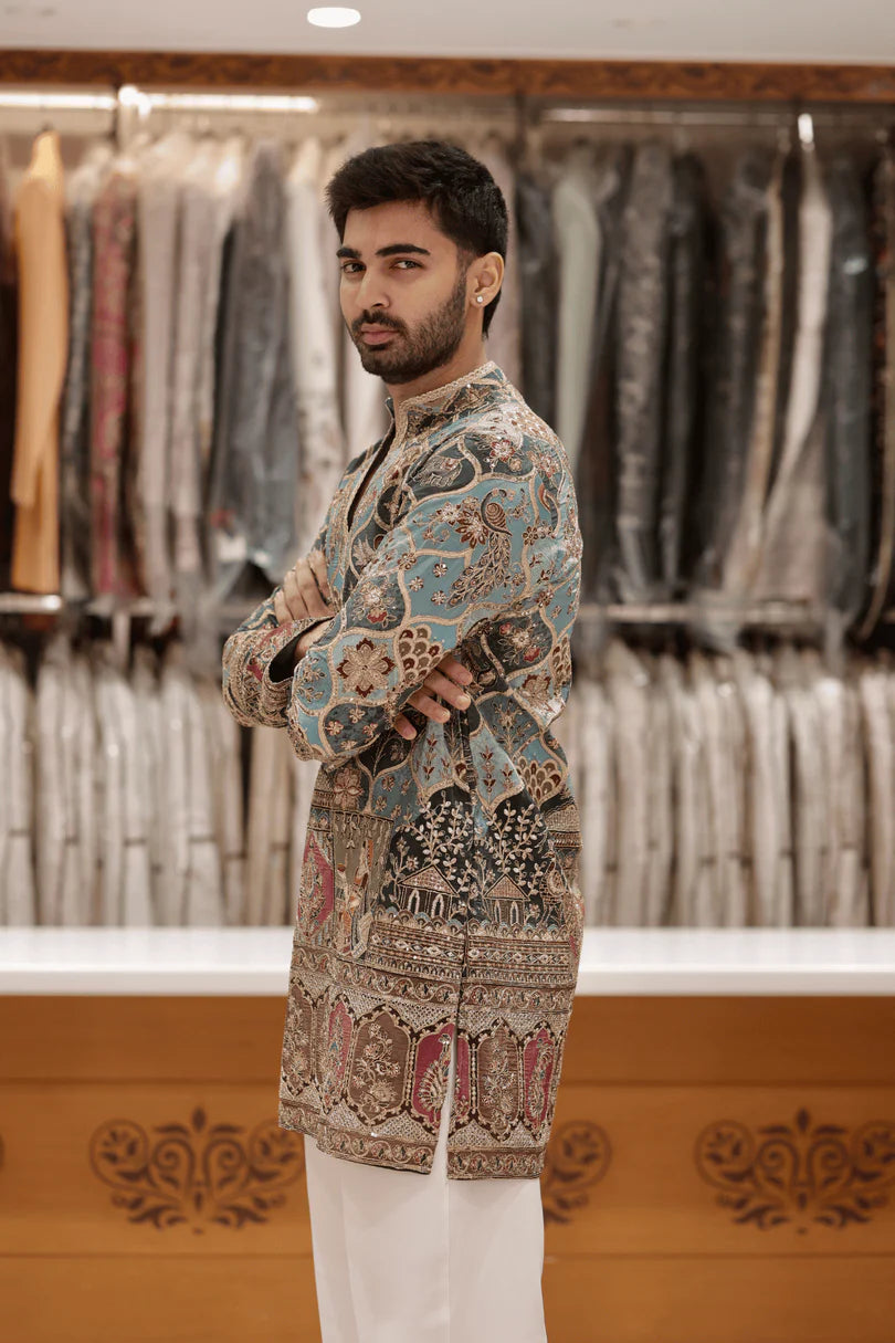 HERITAGE TEAL GREEN KURTA SET FOR MEN | WEDDING & FESTIVE WEAR