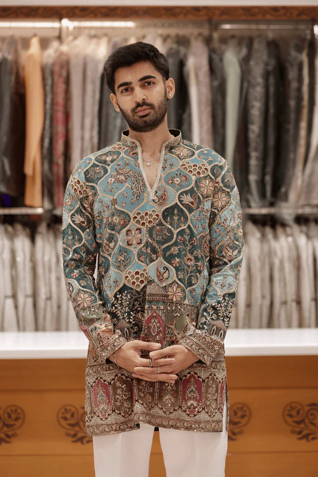 HERITAGE TEAL GREEN KURTA SET FOR MEN | WEDDING & FESTIVE WEAR