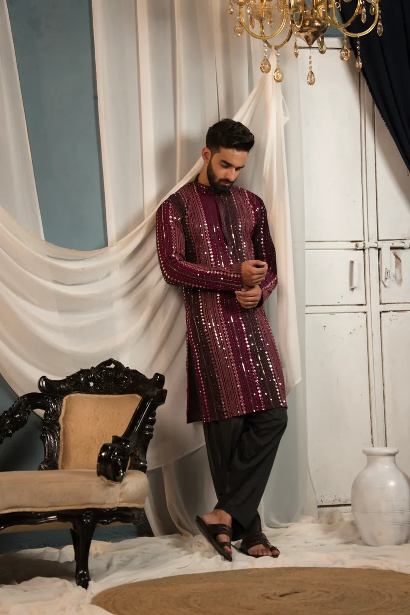 MYSTIC MAROON MIRROR WORK GEORGETTE KURTA