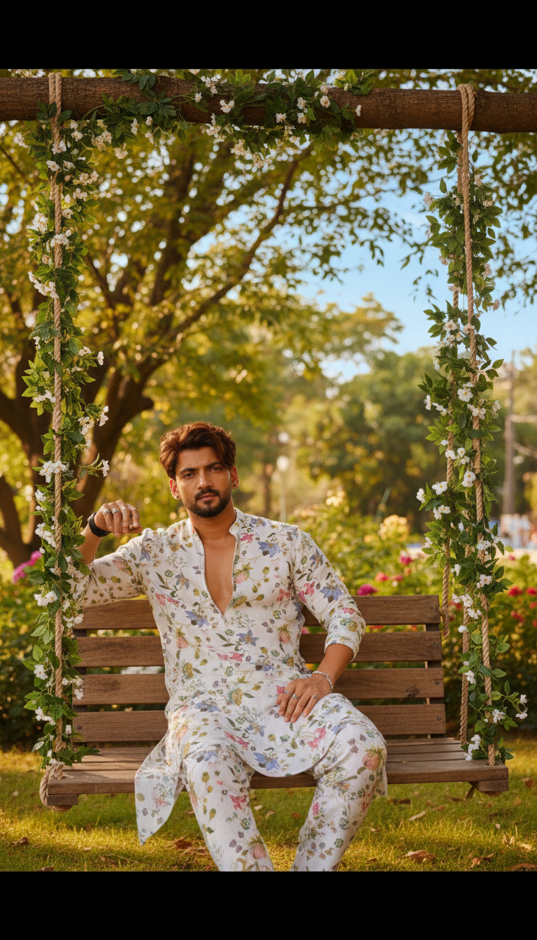 WHITE NARGIS PRINT BOMBER KING KURTA