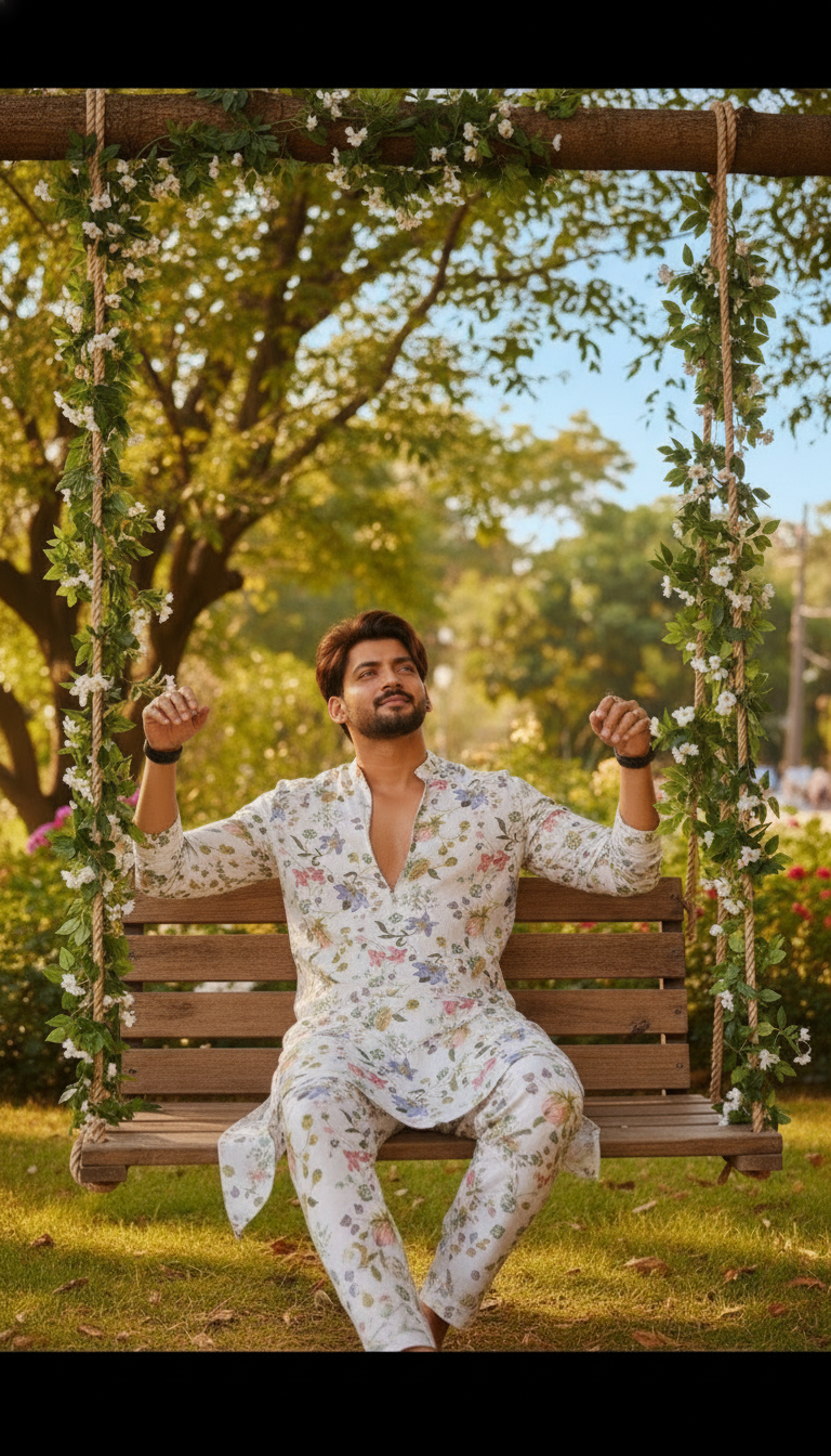 WHITE NARGIS PRINT BOMBER KING KURTA
