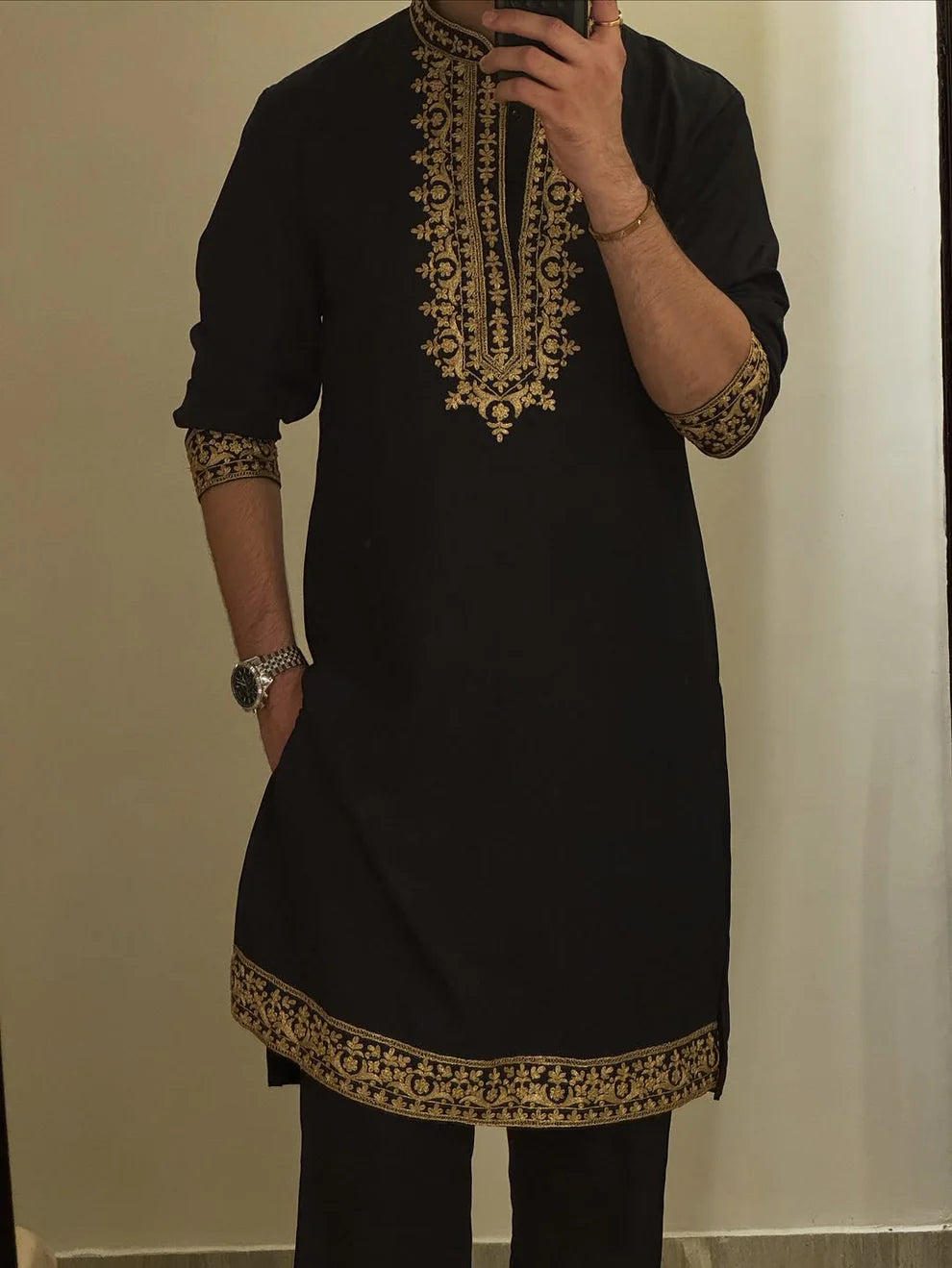 FESTIVAL SPECIAL ROYAL BLACK EMBROIDERED KURTA PAJAMA SET