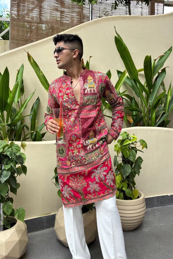 ROYAL PINK KURTA SET FOR MEN | WEDDING & FESTIVE WEAR
